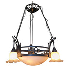 Black Iron Tole 6-Light Chandelier with Alabaster and Acid Patina