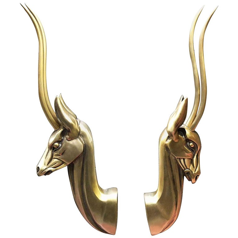 Modernist Anodized Aluminum Gazelle Wall Sculpture Pair by Pendergast