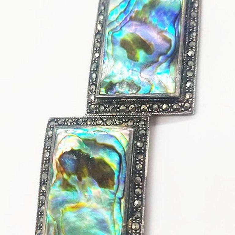 Sterling Silver French Paste Marcasite Jewelry Set, Brooch, Bracelet, Earrings