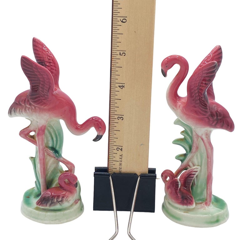 Mid-century Ceramic Miniature Pink Flamingo Tabletop Statue By Leftons