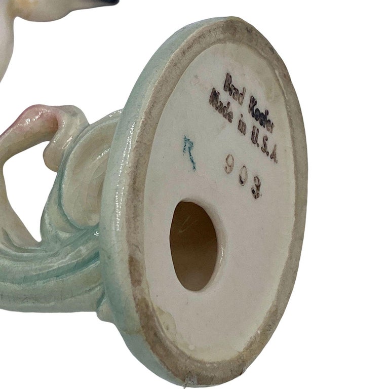 Mid-century Pink & Green Flamingo Ceramic Tabletop Sculpture Pair By Brad Keeler