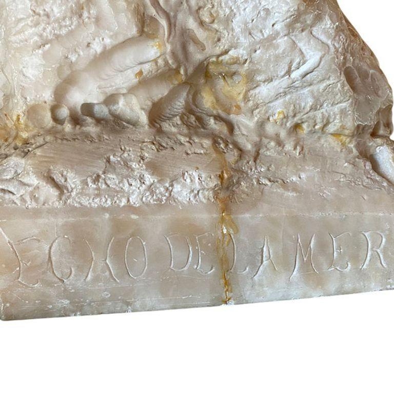 Late Victorian French Hand Carved Nude Psyche Goddess Marble Statue, signed