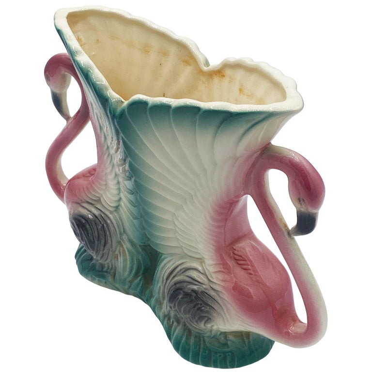 Mid-century Ceramic Flamingo Figurine & Vase Set by Maddux & Leftons