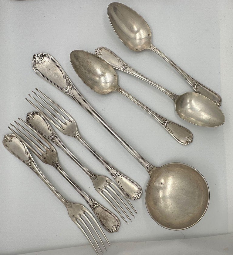 19th Century French L'Alfénide Christofle/Charles Halphen Flatware with Ladle