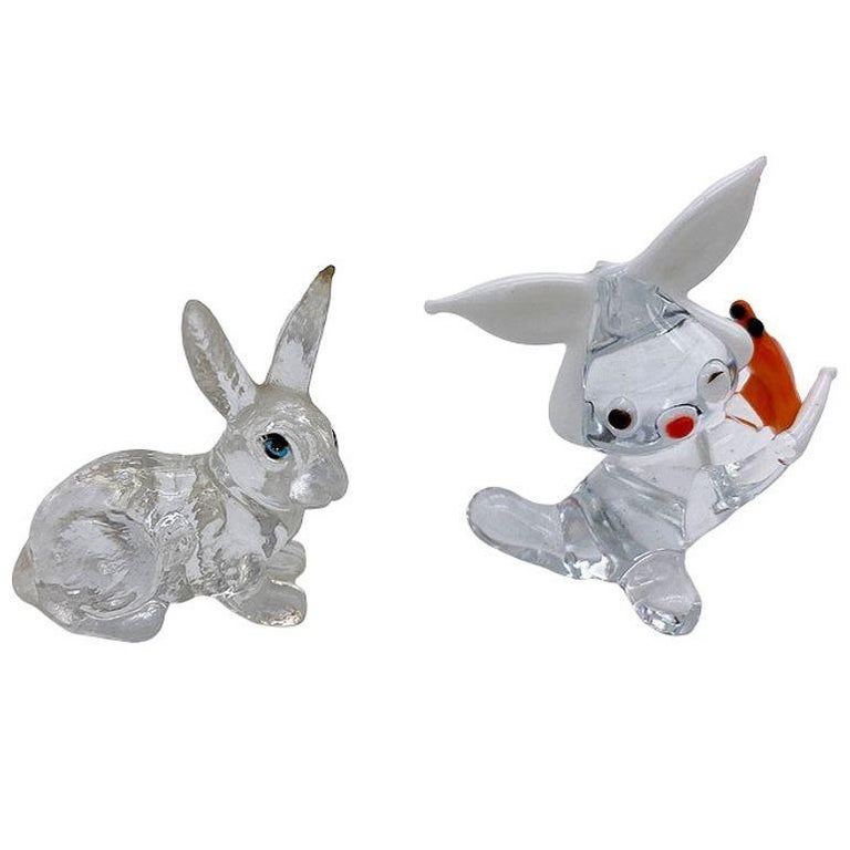 Set of 11 Rare Modernist Glass & Lucite Bunny Rabbit Figural Collection