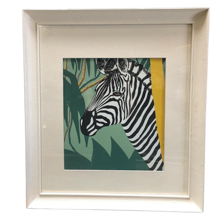 Post War Hawaiian Airbrush Zebra in Original Frame w/ large Mat, Pair
