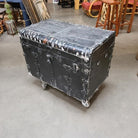 19th Century Wood and Metal Steamer Trunk with Leather Edges