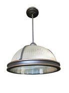 Industrial Ribbed Pendant Lamp Holophane Style Pair