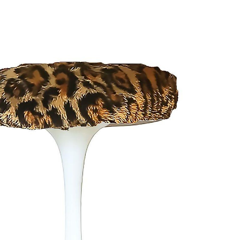 Eero Saarinen "Tulip" White Stool for Knoll W/ Leopard Print Seat