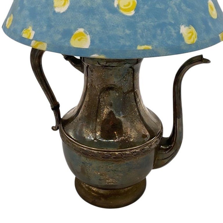 Antique Art & Crafts Silver-Plated Vintage Teapot Lamp