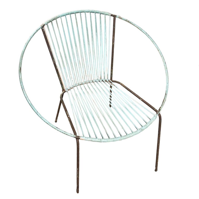 Mid-Century Iron and Rubber Cord Loop Outdoor/Patio Chair by Salterini, Pair