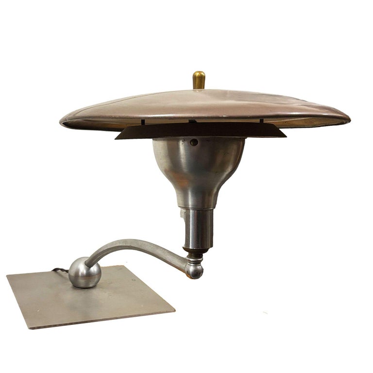 Mid-century M.G. Wheeler "Sight Light" Brushed Steel Table Lamp w/ Enamel Shade
