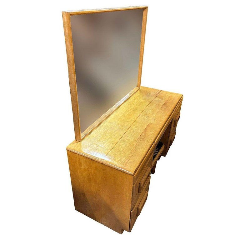 MCM Blond Maple Vanity/ Dressing Table w/ Bench by Russel Wright for Con