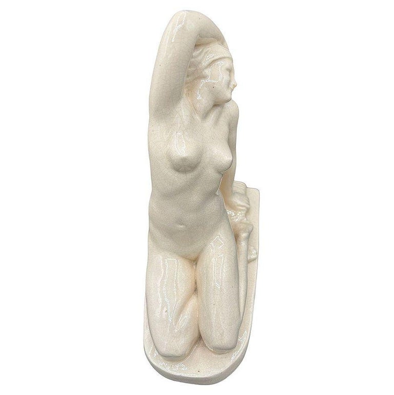 French Art Deco Nude Female Ceramic Sculpture signed by F. Trinque