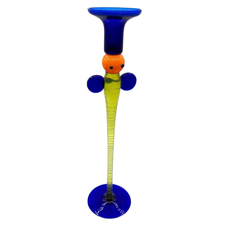 Czechoslovakian Bohemia Art Glass Butterfly Candlestick Holder by Jiri Sugajek
