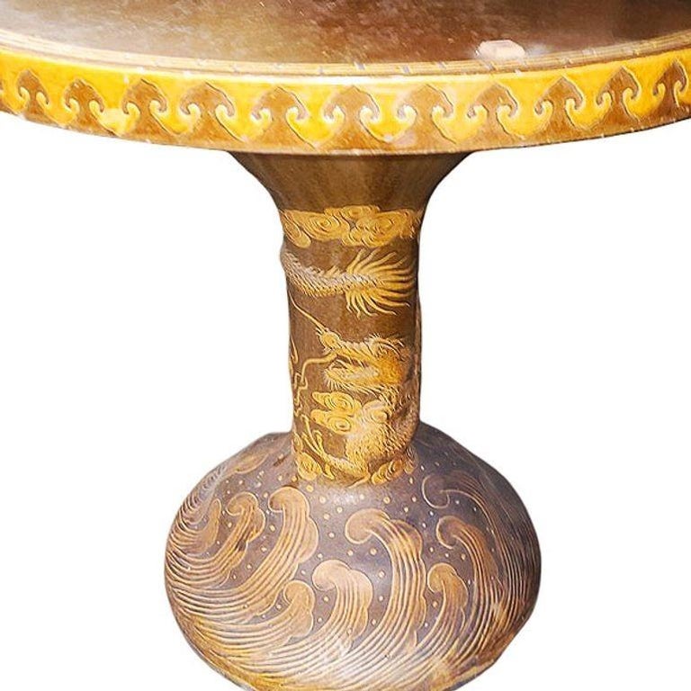 Post-war Chinese Dragon Glazed Art Pottery Pedestal Garden Patio Dining Table