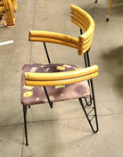 Restored Mid Century Wrought Iron Wire Hairpin Leg Armchair w/ Pole Rattan Arms