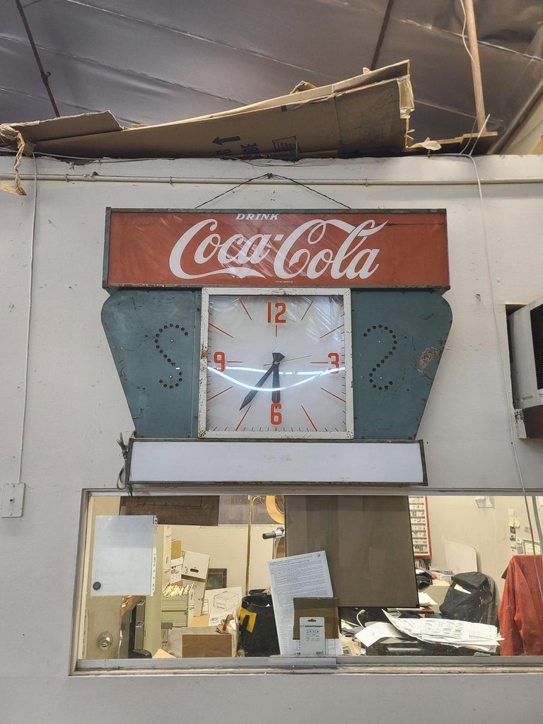 Large 4' Foot Coca-Cola Light Up Steel Marquee Clock, Circa 1960