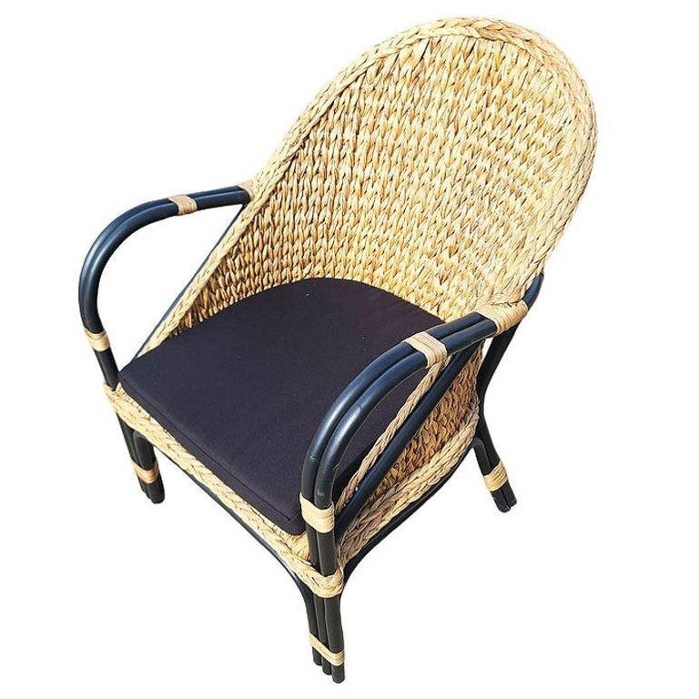 Modern Black Rattan Armchair Dining Chair w/ Wicker Seat