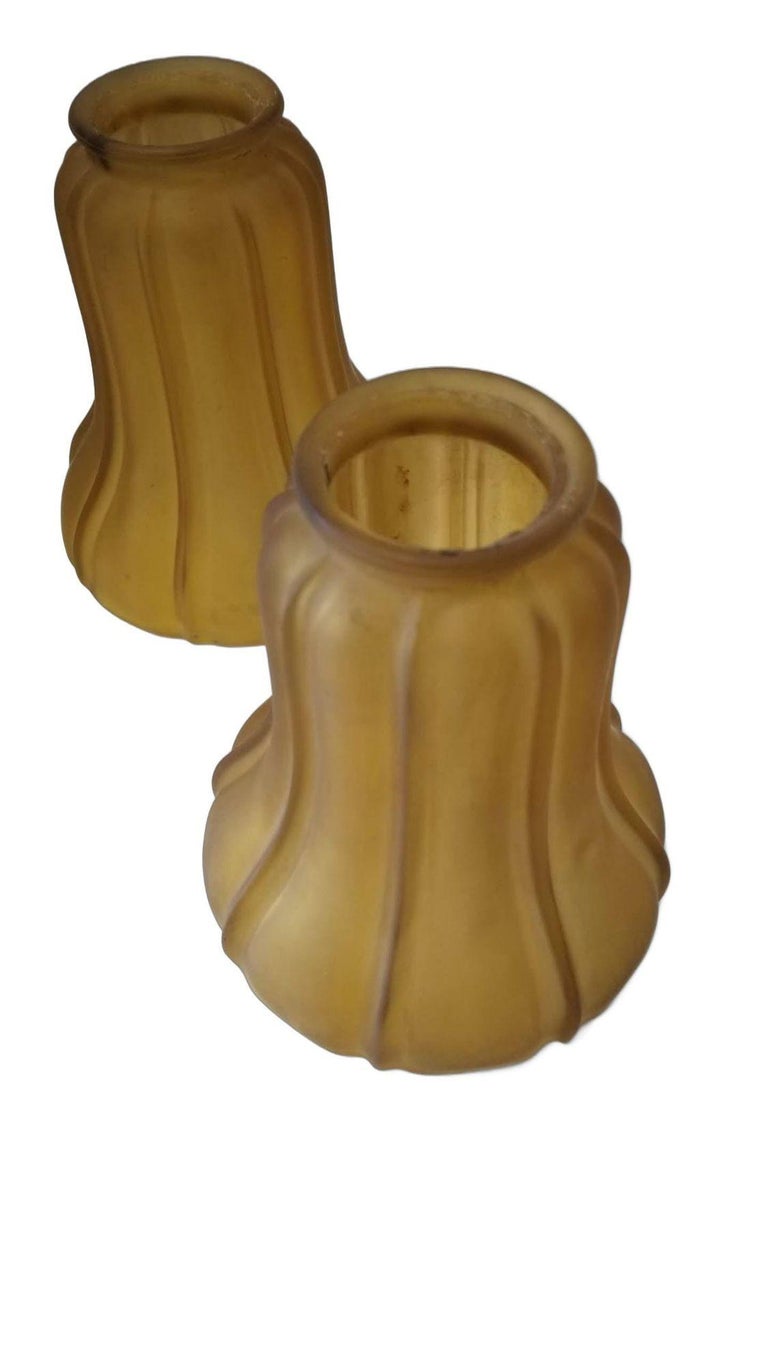 2" Amber Frosted Fluted Art Nouvea Style Bell Shade, Pair