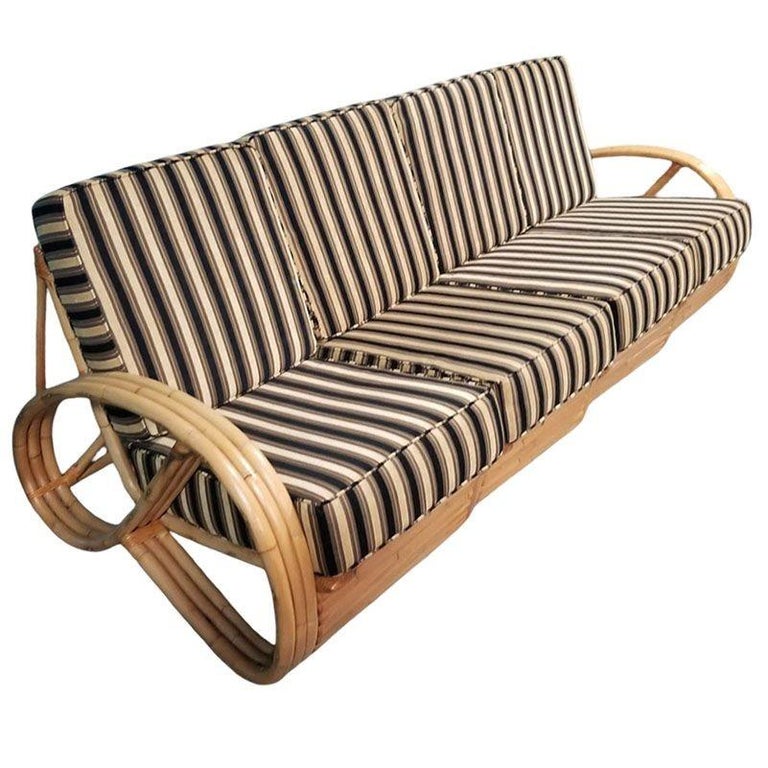 Restored MCM 3/4 Pretzel Rattan Sectional Sofa & Recliner Chair Living Room Set