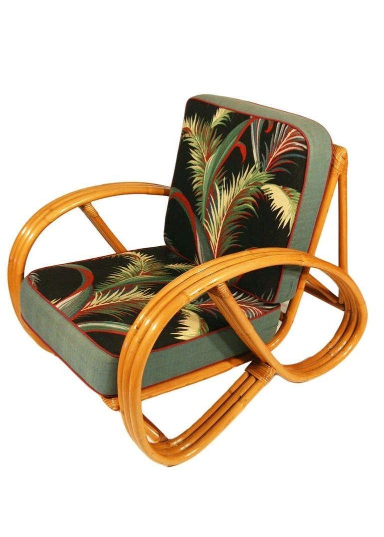 Restored Mid-century 3-strand 3/4 Round Pretzel Arm Rattan Lounge Chair, Pair