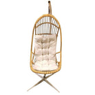 Restored Mid-century Rattan & Wicker Hanging Cocoon Egg Chair w/ Stand