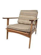 Scandinavian Modern MCM Walnut Framed Armchair with Striped Cushions