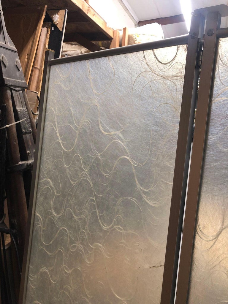 Modernist Brushed Aluminum & Spun Fiberglass Folding Screen