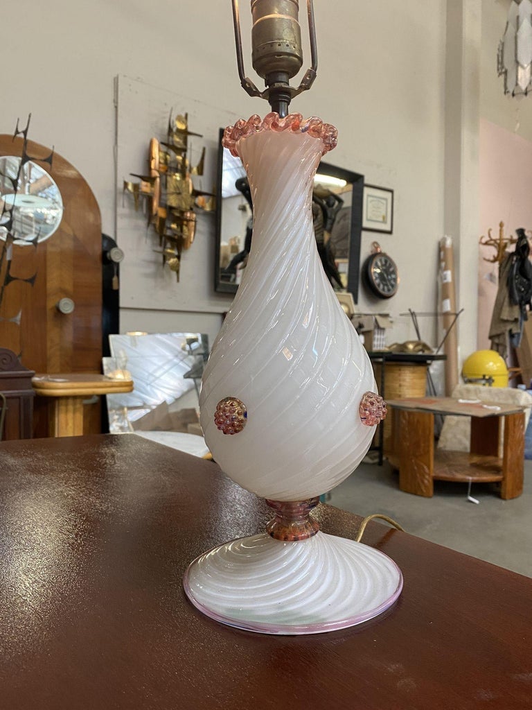 Pink Twist Barovier Murano Art Glass Table Lamp