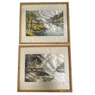 Three Chinese Silk Embroidery Tapestry Art Tropical Landscape in Rattan Frames