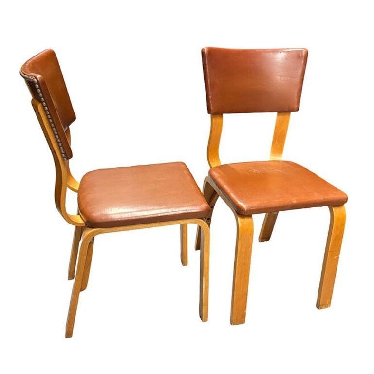 Pair of Mid-Century Modern Bentwood Side Chairs w/ Nailhead Back by Thonet