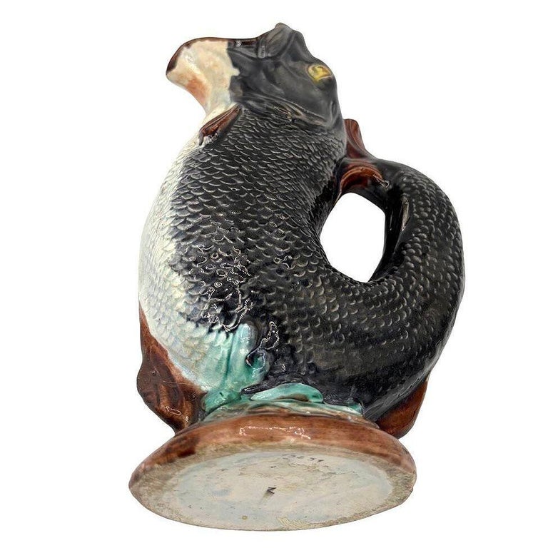 Victorian Hand Painted Majolica Gurgle Fish Ceramic Pitcher