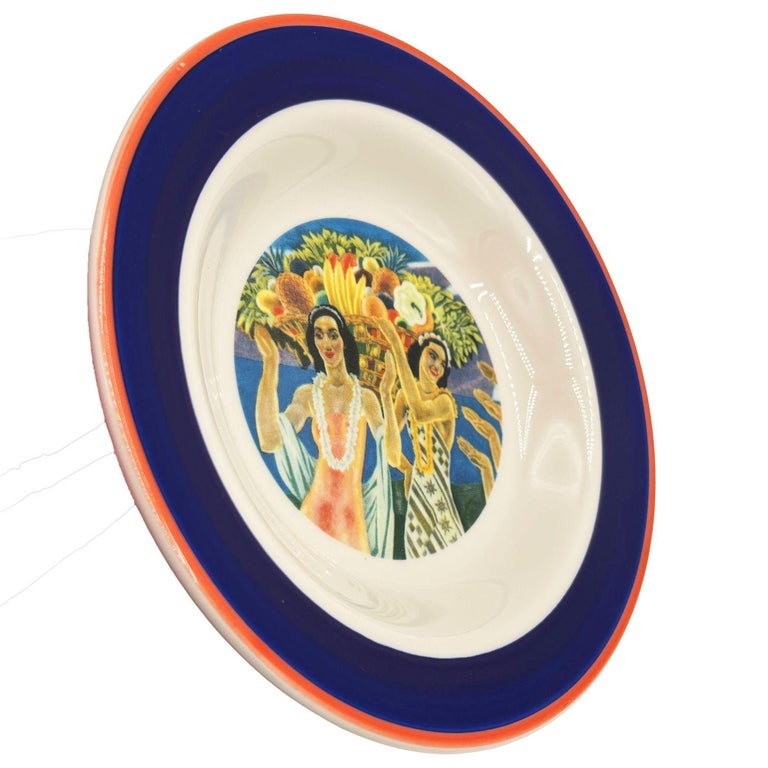7.25" Eugene Savage "Island Feast" Blue Salad Plate By Lynn Krantz Dish Books