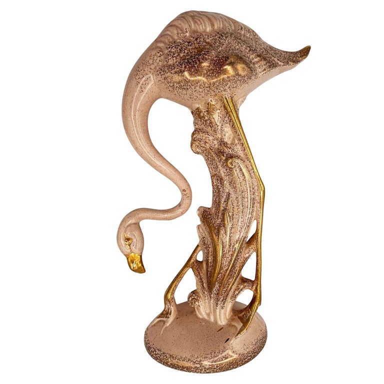 13" Tall Pottery Ceramic Beige Long-legged Flamingo Figurine, 1970