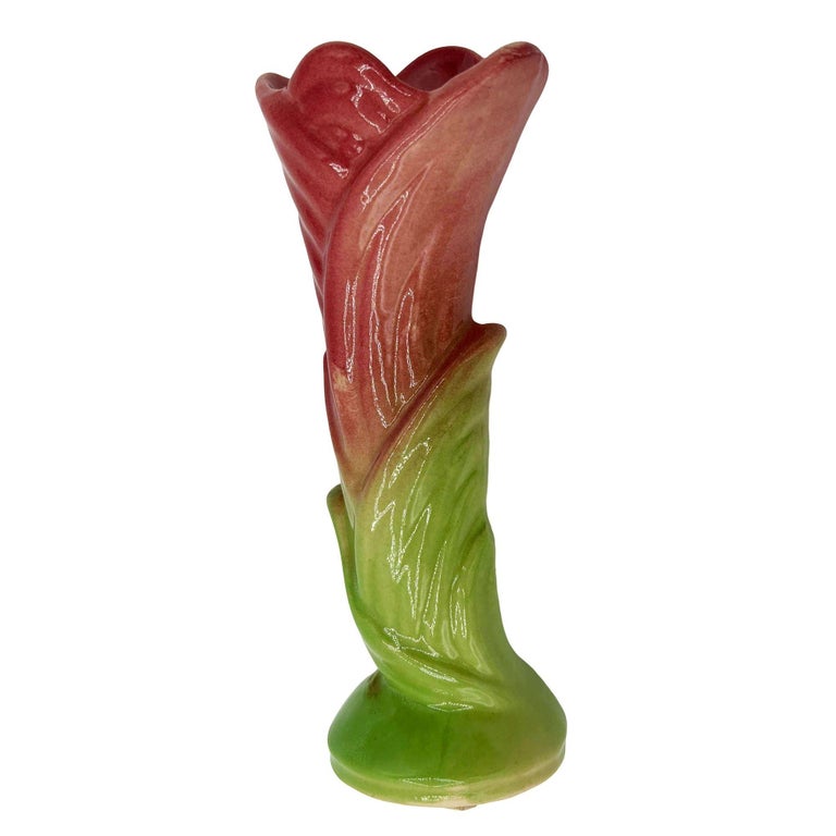 Mid Century Calla Lilly Pink Green Bud Vase by Shawee Pottery