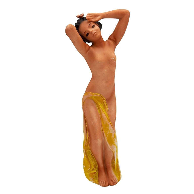 Mid-century Hawaiian/Polynesian Nude Femaile Ceramic Sculpture, Japan