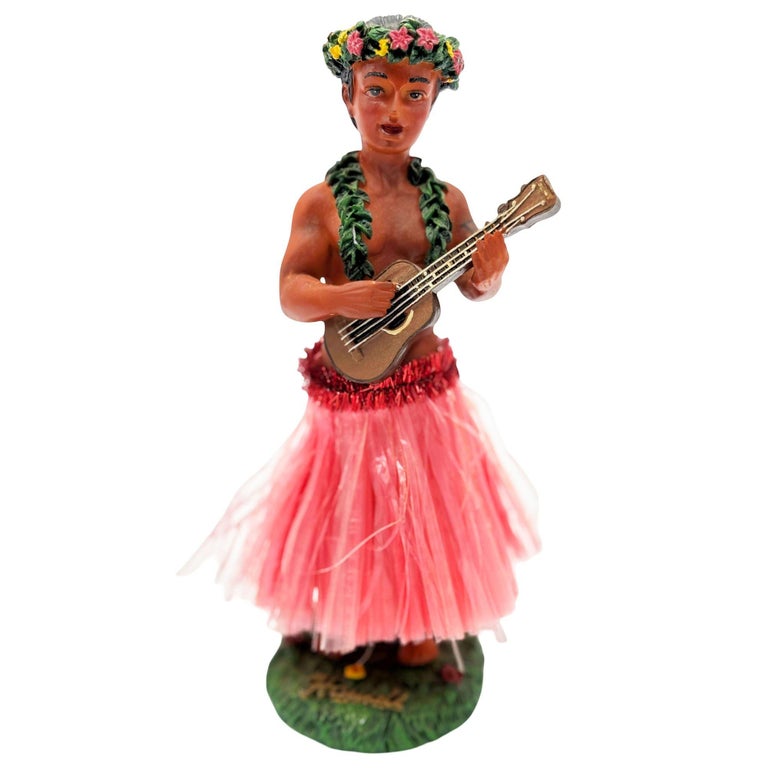 Ceramic Hawaii Hula Man Ukulele Player with headdress Bobble Doll