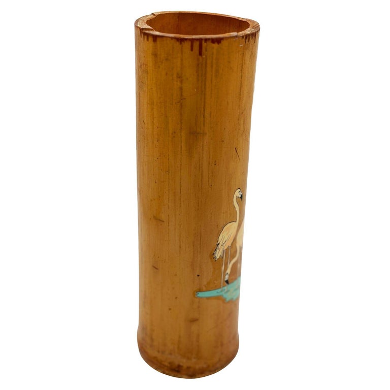 1930 Art Deco Pink Flamingo Delta Chi Leges Fraternity Bamboo Vase