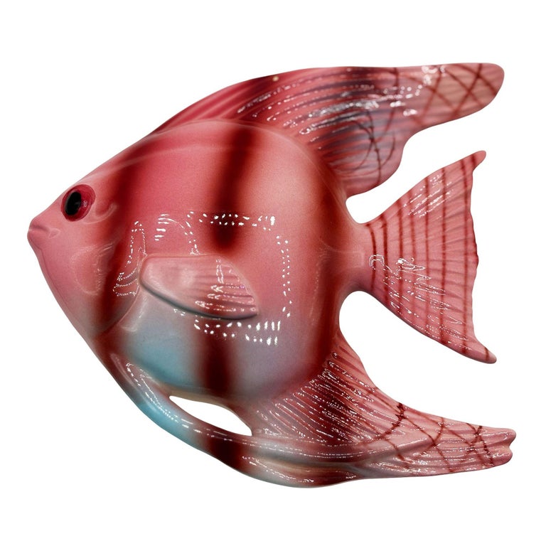MCM Ceramic Angel Fish & Seahorse 3 Piece Wall Sculpture Set by Freeman Mcfarlin
