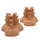 Art Deco Apricot Peach Tripod Pyramid Candleholder by Fiesta Ware, Pair