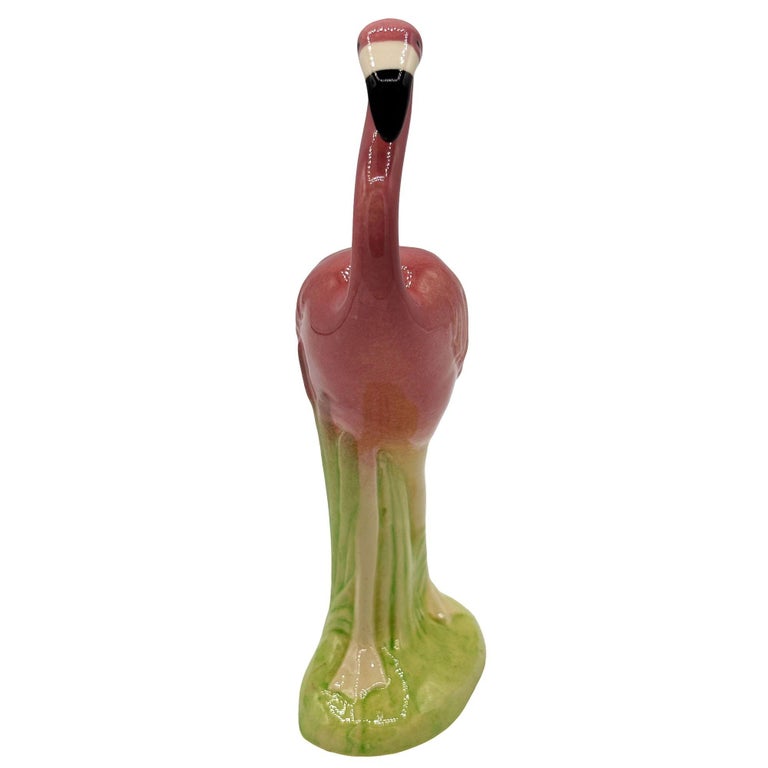 Mid-century Ceramic Curious Watcher Pink Flamingo Tabletop Statue by Metlox