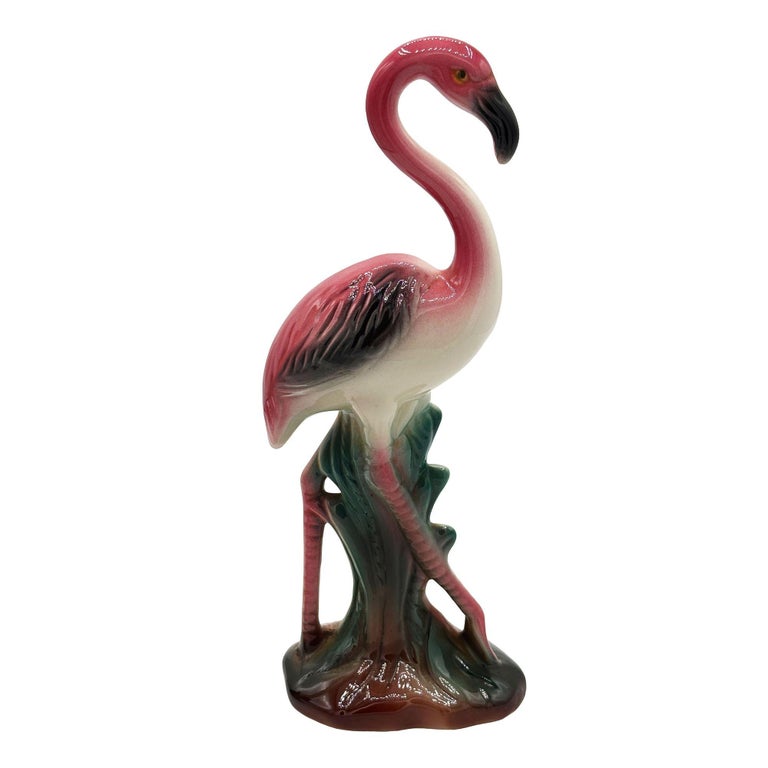 Mid-century Tropical Ceramic "The Walker" Pink Flamingo Figurine