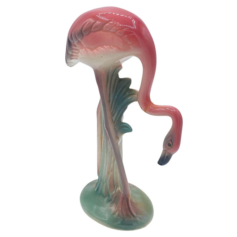 Mid-century Pink Drinking Flamingo Ceramic Tabletop Sculpture Set By Brad Keeler