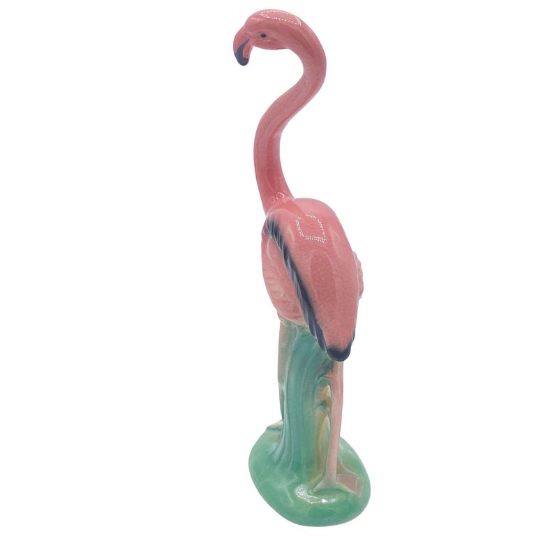Mid-century "Handsome" Pink Flamingo Ceramic Tabletop Statue By Leftons