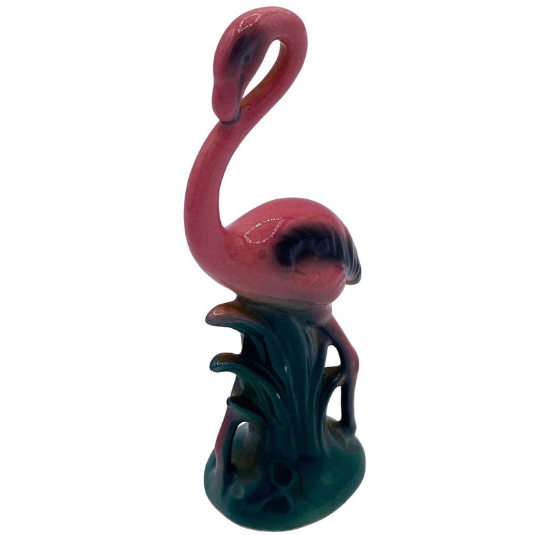 MCM Ceramic Miniature Pink Flamingo Tabletop Statue His & Hers Set By Leftons
