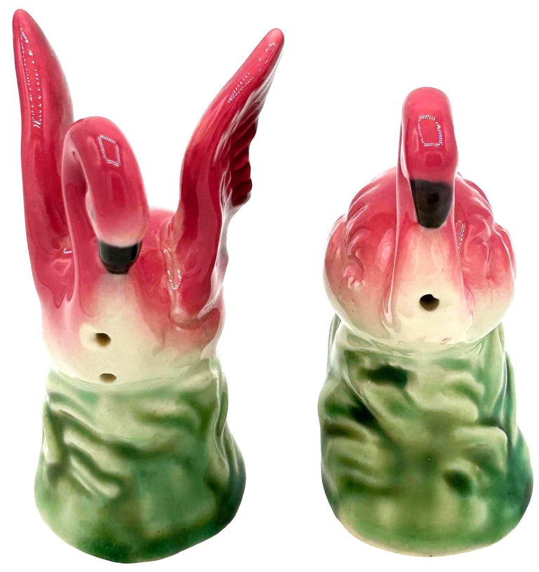 Mid-Century Pink Flamingo Ceramic Salt & Pepper Shaker Set, Lefton's Japan