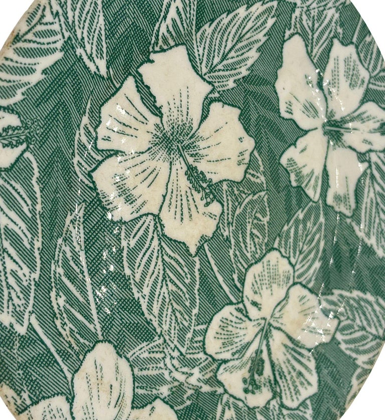 Mid-Century Green Hawaiian Hibiscus Dinner Plate by TEPCO Wallace China