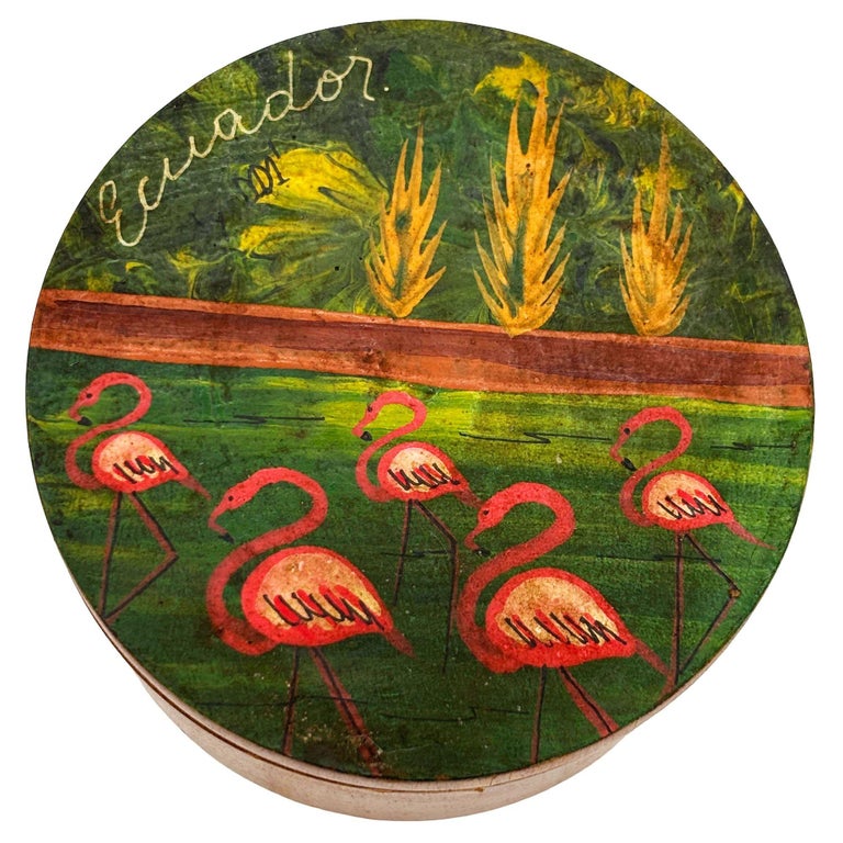Hand-Painted Flamingo Scenic "Ecuador" Hardwood Trinket Box