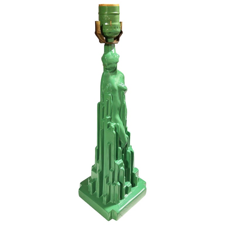 Re-editon Art Deco Frankart "Spirit of Modernism" L215 Spelter Metal Table Lamp